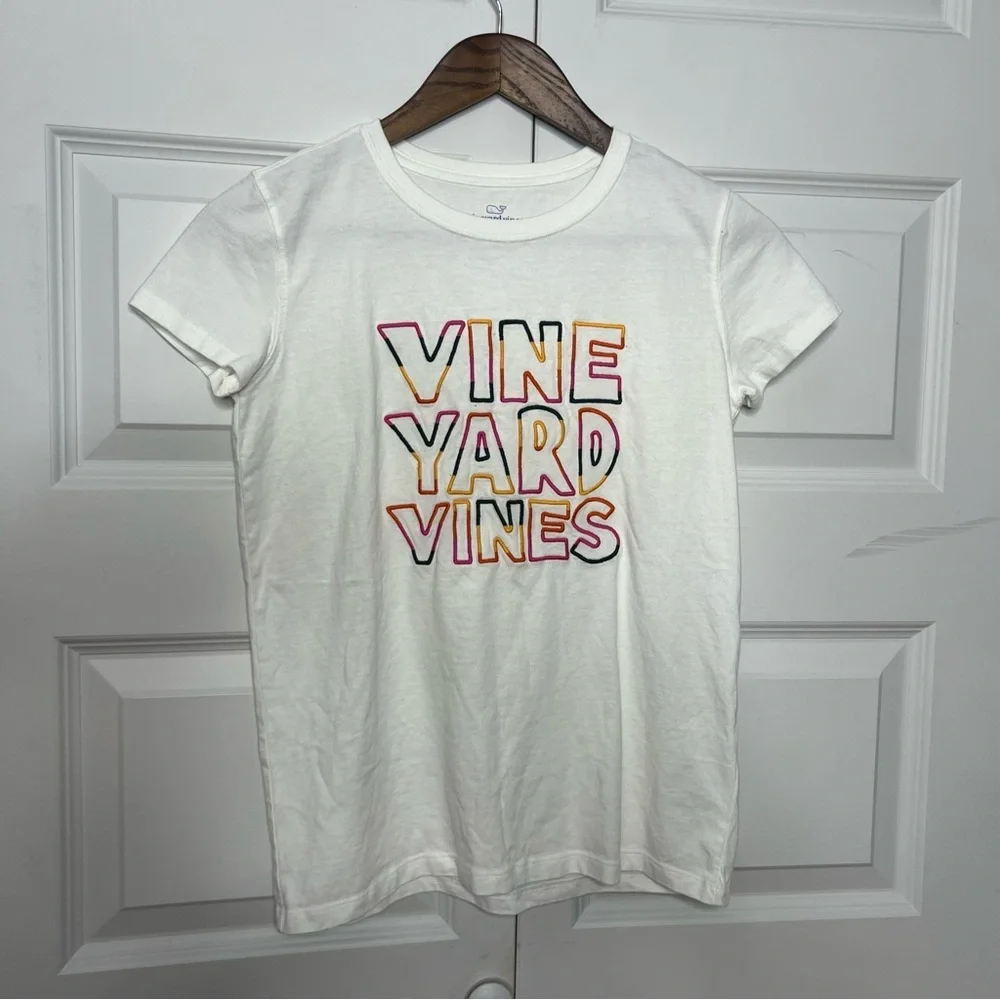 Vineyard Vines Kids Tee Large White Graphic Logo T-Shirt Short Sleeve - Picture 1 of 4